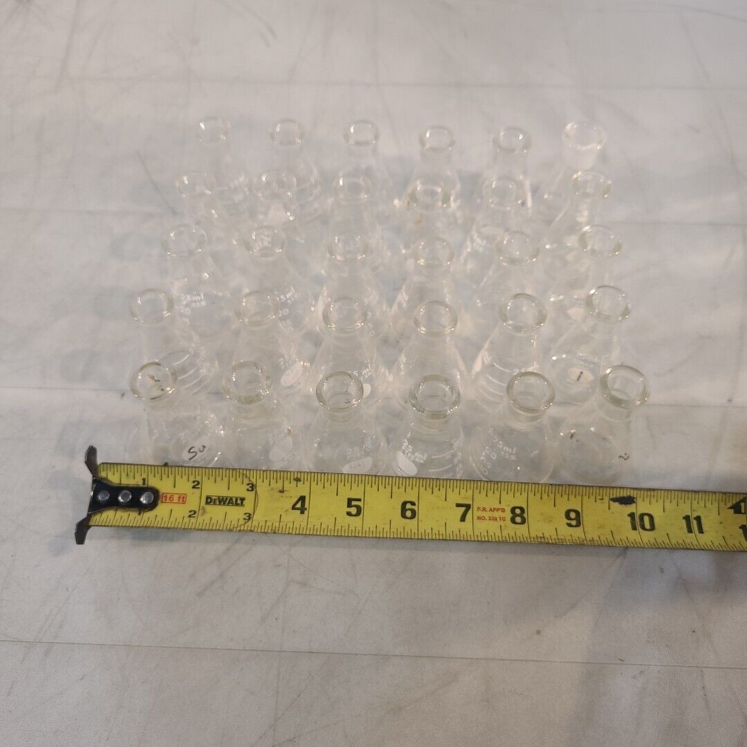 Lot Of 30 Pyrex Kimax 4980 26500 26600 25mL Erlenmeyer Flask Labratory Glassware