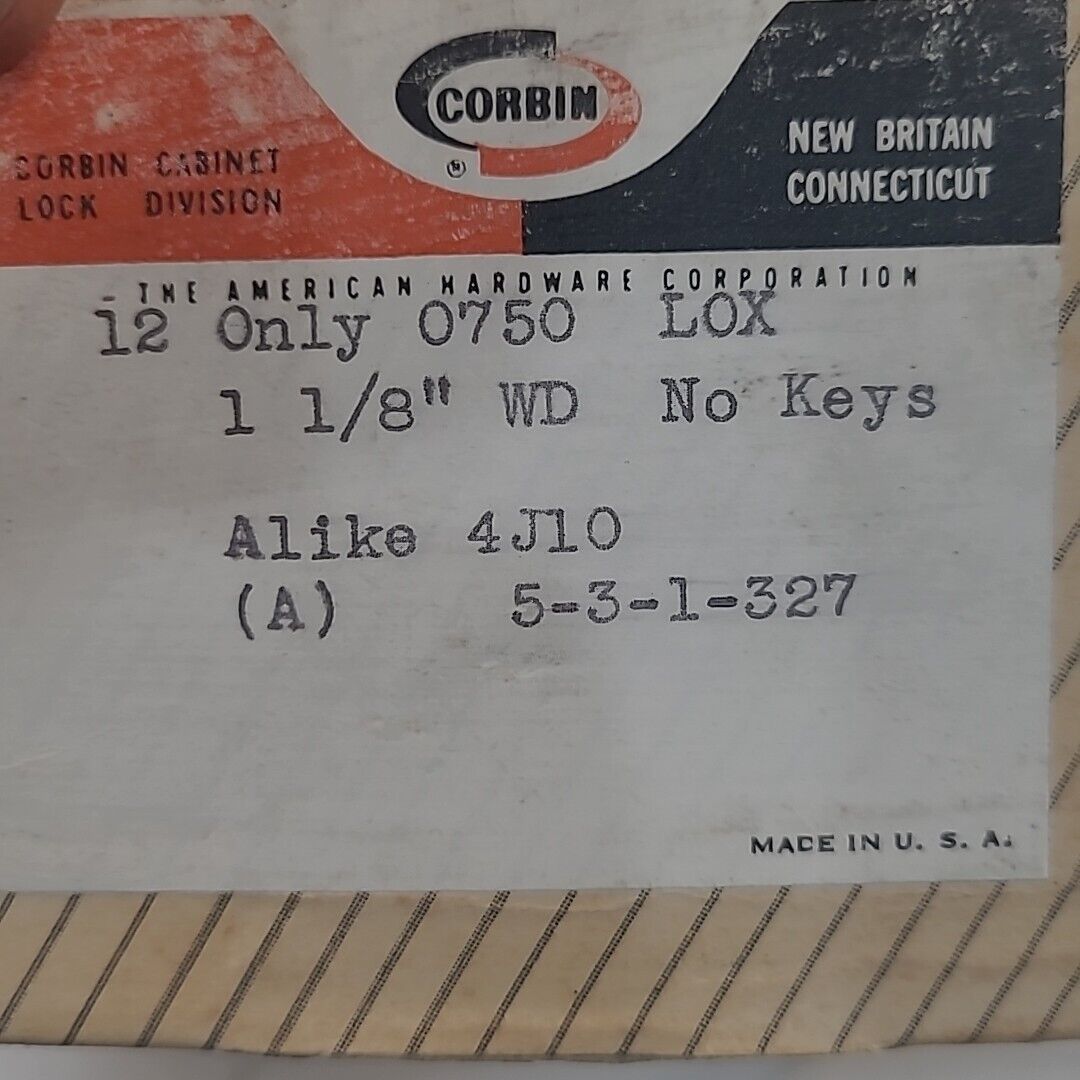 LOT OF 12 Corbin 0750 LOX 1 1/8" WD No Keys 4J10 Cabinet Locks Latch 5-3-1-327