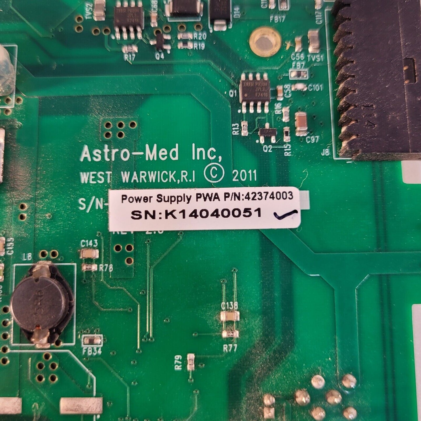 Astro Med PWA 4237403 Power Supply Circuit Board From DMX 8000 DAQ Recorder