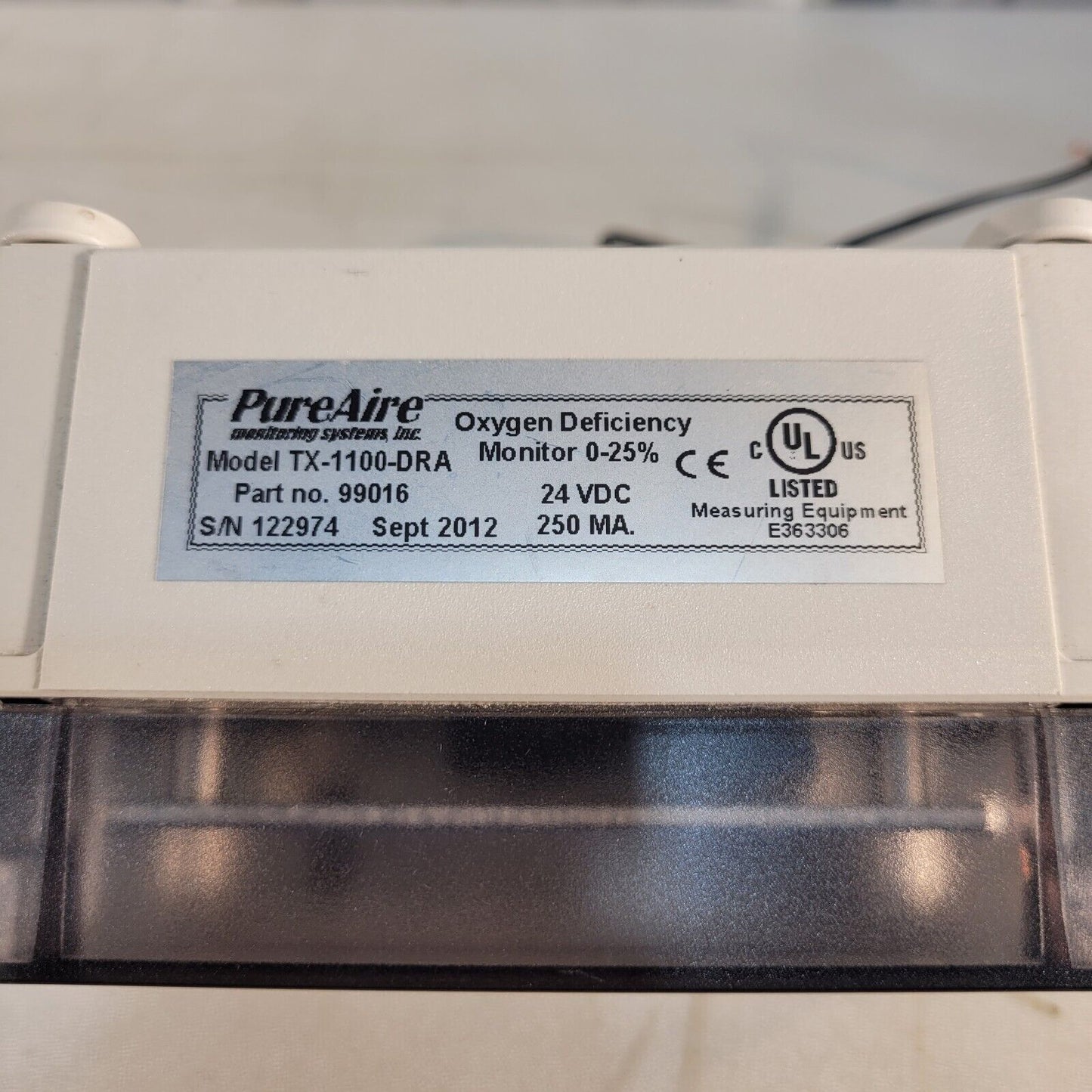 PureAire TX-1100‐DRA Oxygen Deficiency Monitor 0-25% 99016