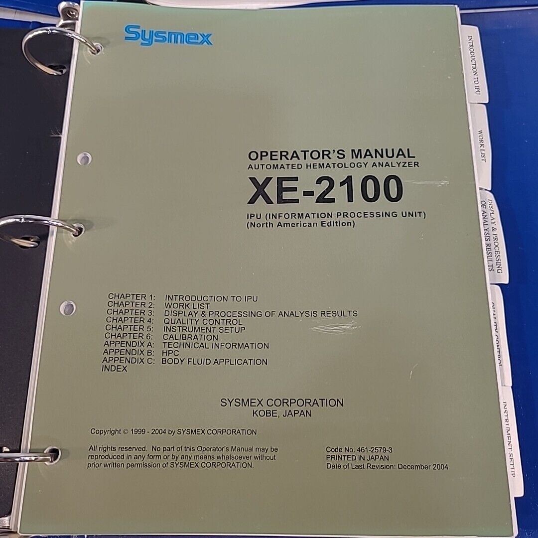 Sysmex XE-2100 Owners Operators Manual Technical Guide Maintenance w/ Driver USB