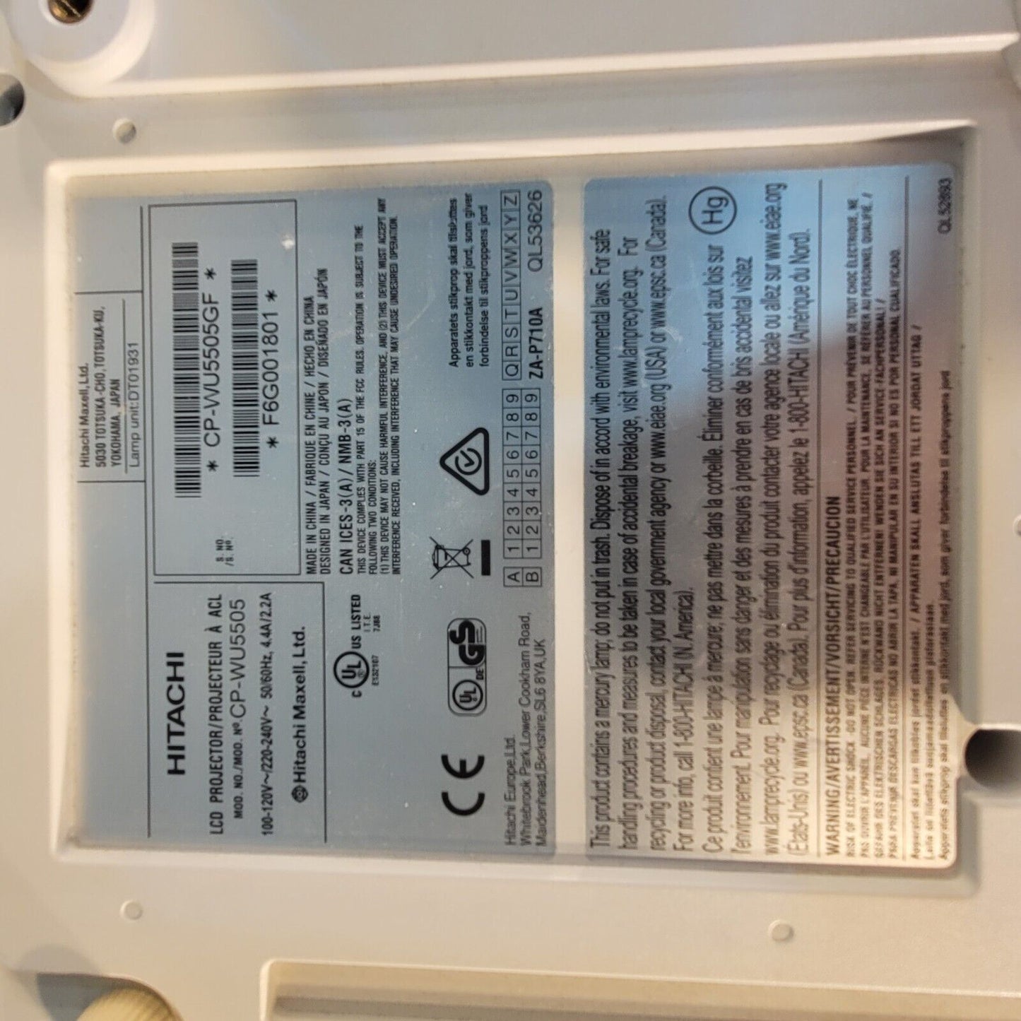 FRESH LAMP Hitachi CP-WU5505 LCD Projector CP-WU5505GF 0 Lamp Hours