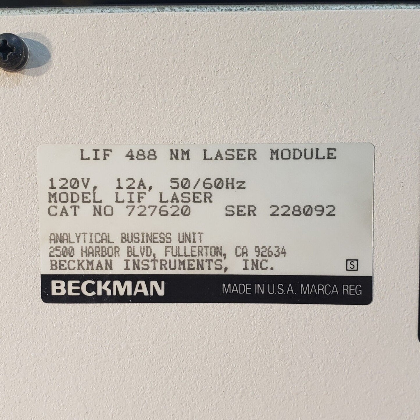 Beckman Coulter P/ACE Systems 488 Laser Module LIF 488nm Analytical