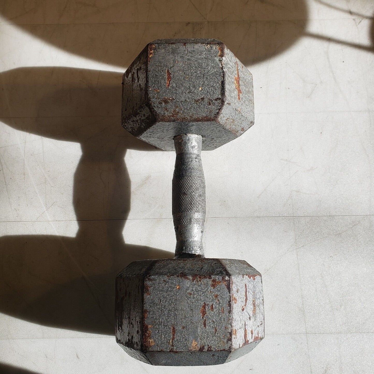 Vintage 35lb Hex Dumbbell w/ Knurled Grip Cast Iron