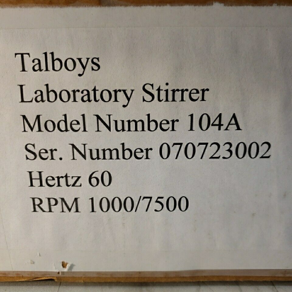 NEW Talboys 104A Overhead Mixer Stirrer 1/18 HP Dual Shaft 1000-7500RPM 60Hz