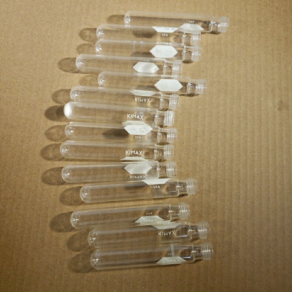 Lot Of 14 Kimax Vial 15mL Test Tube Screw Top Glass 100x16mm Laboratory Use