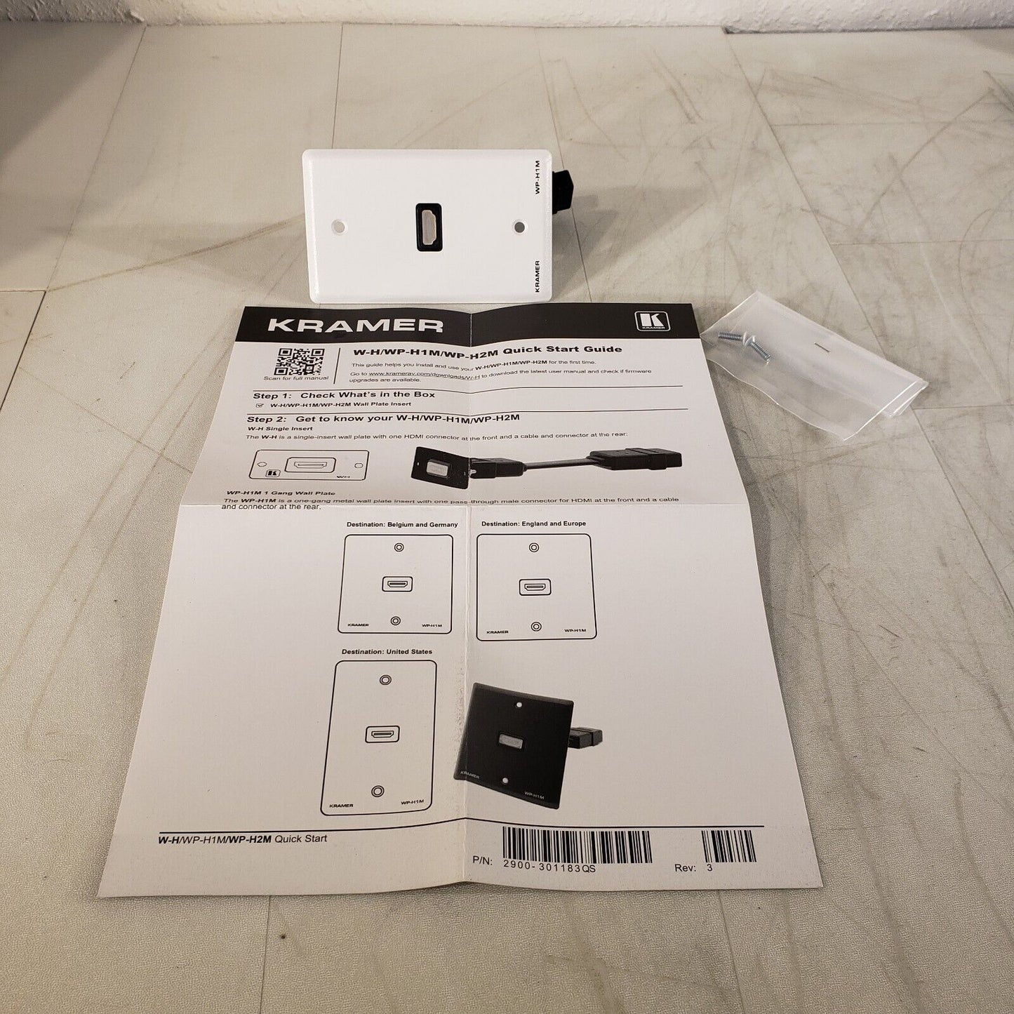 Kramer WP-H1M HDMI Wall Port Male Connection Through Plate And Rear