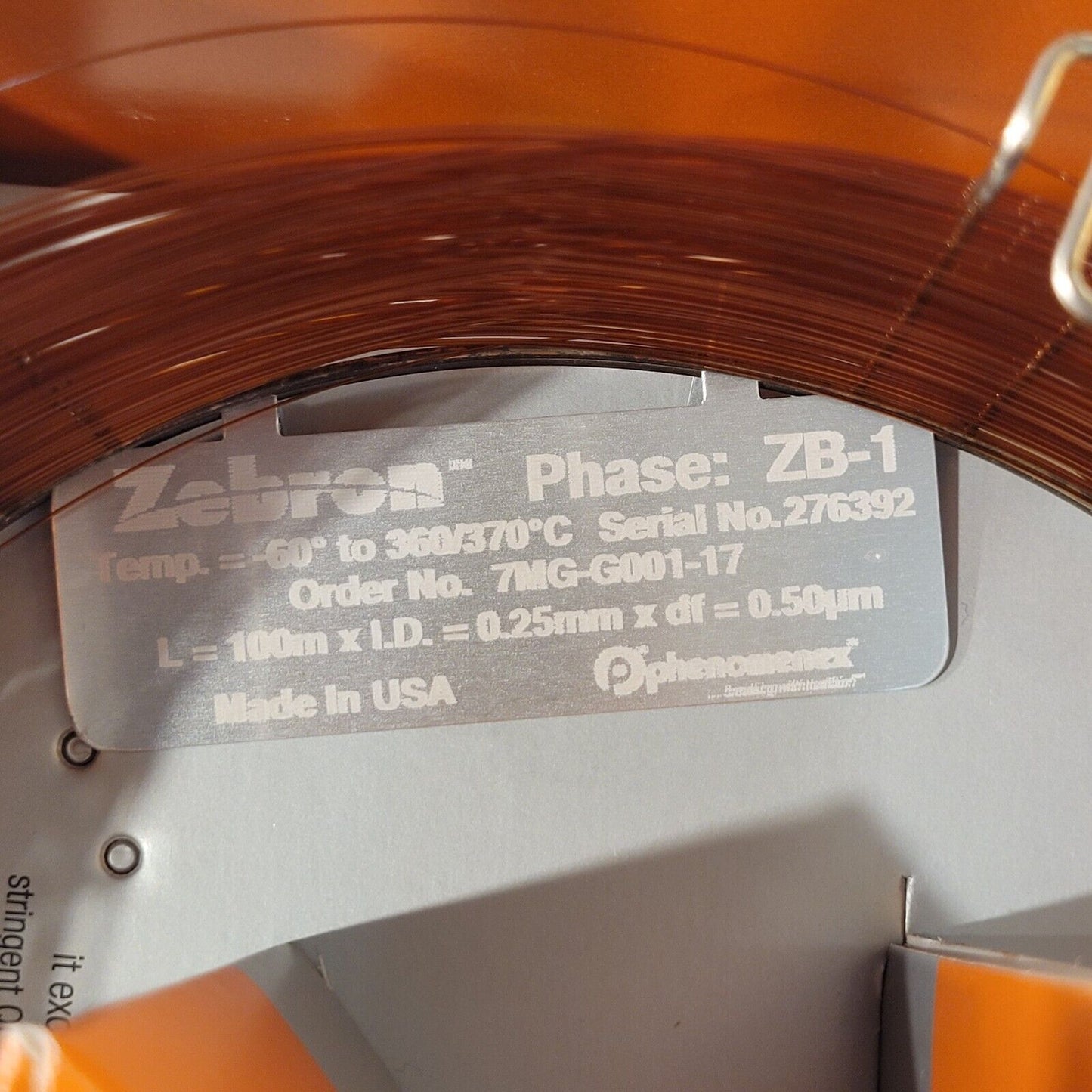 Zebron ZB-1 Capillary GC Column 100m Length 0.25mm ID 0.50mm Film Thickness