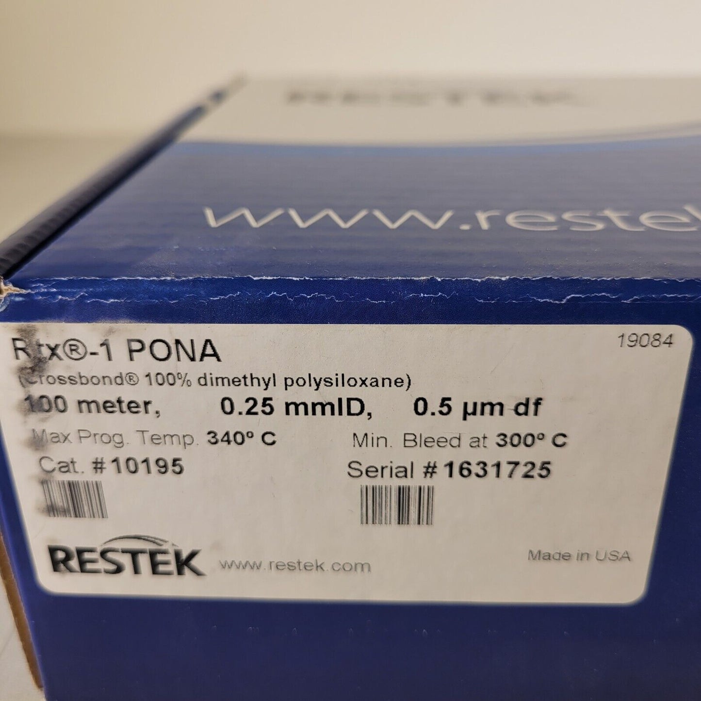 Restek Rtx-1 PONA GC Capillary Column 100m 0.25mm ID 0.5 um 10195 Max Temp 340°C
