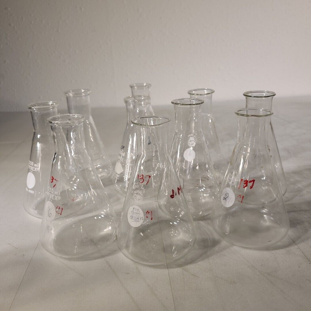 Lot Of 10 250mL Erlenmeyer Flask Pyrex Corning Kimax 4980 26501 Glassware Lab