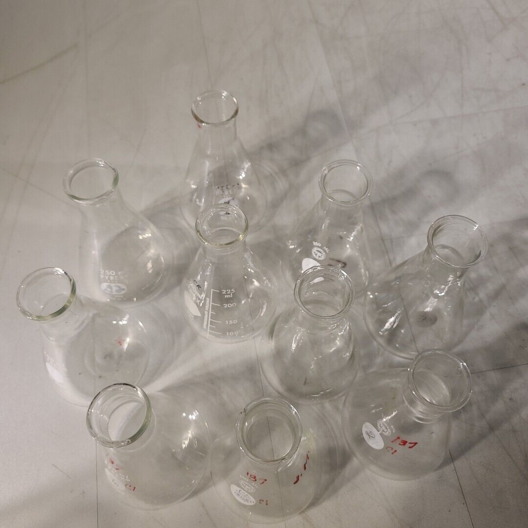 Lot Of 10 250mL Erlenmeyer Flask Pyrex Corning Kimax 4980 26501 Glassware Lab
