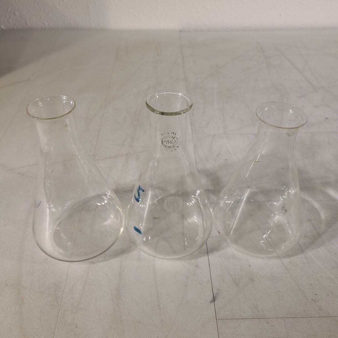Lot Of 3 Pyrex Corning 300mL Erlenmeyer Flask Laboratory Glassware Chemistry Use