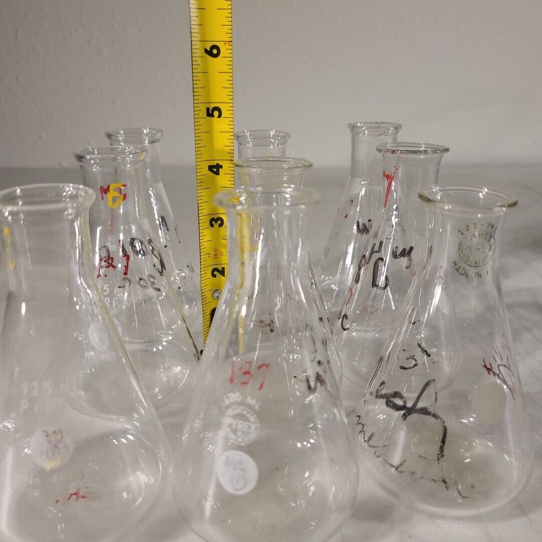 Lot Of 9 Pyrex Corning 4980 125mL Erlenmeyer Flask Laboratory Glassware