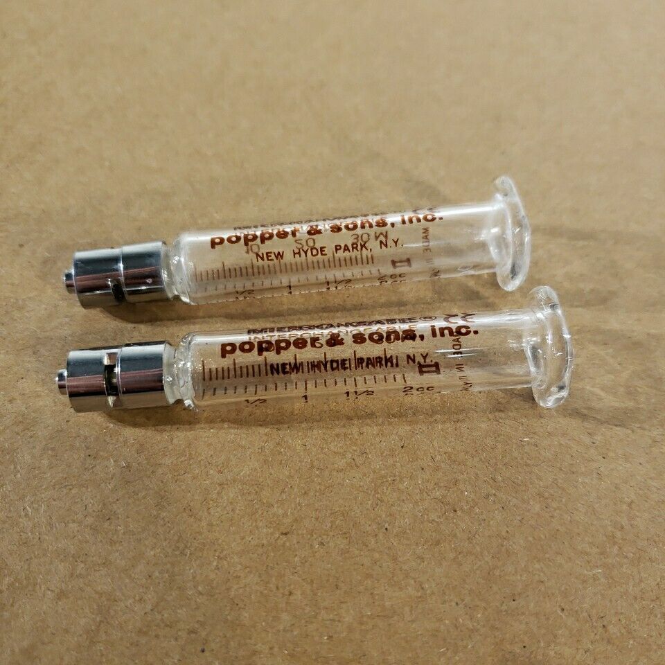 2x Popper & Sons Micro-mate Interchangeable Glass 2cc Syringe No Plunger