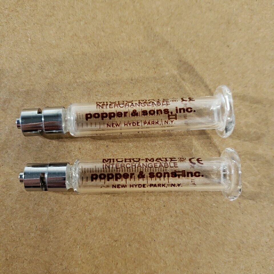 2x Popper & Sons Micro-mate Interchangeable Glass 2cc Syringe No Plunger