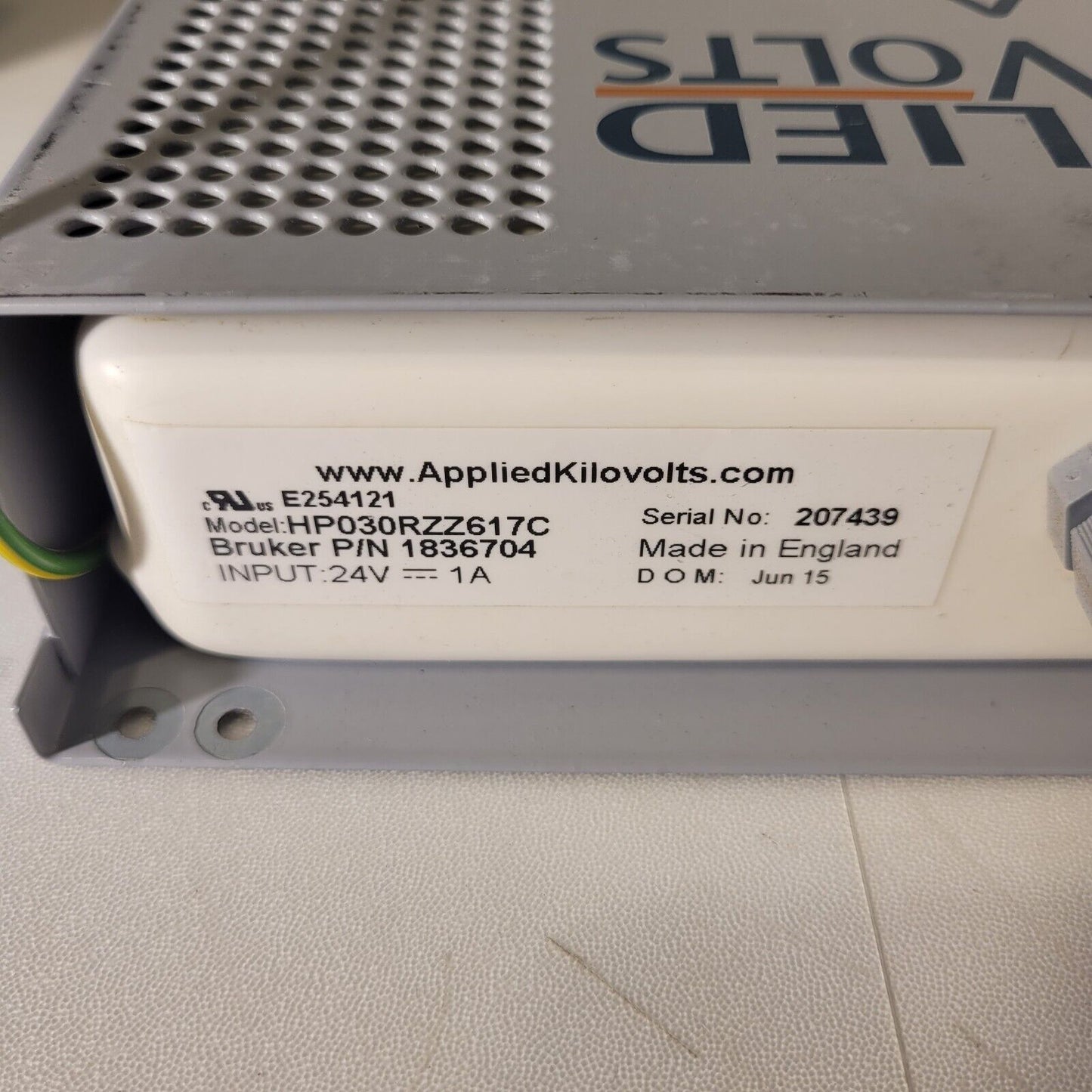 Applied Kilovolts HP030RZZ617C +/-30kV High Voltage Power Supply Bruker 1836704