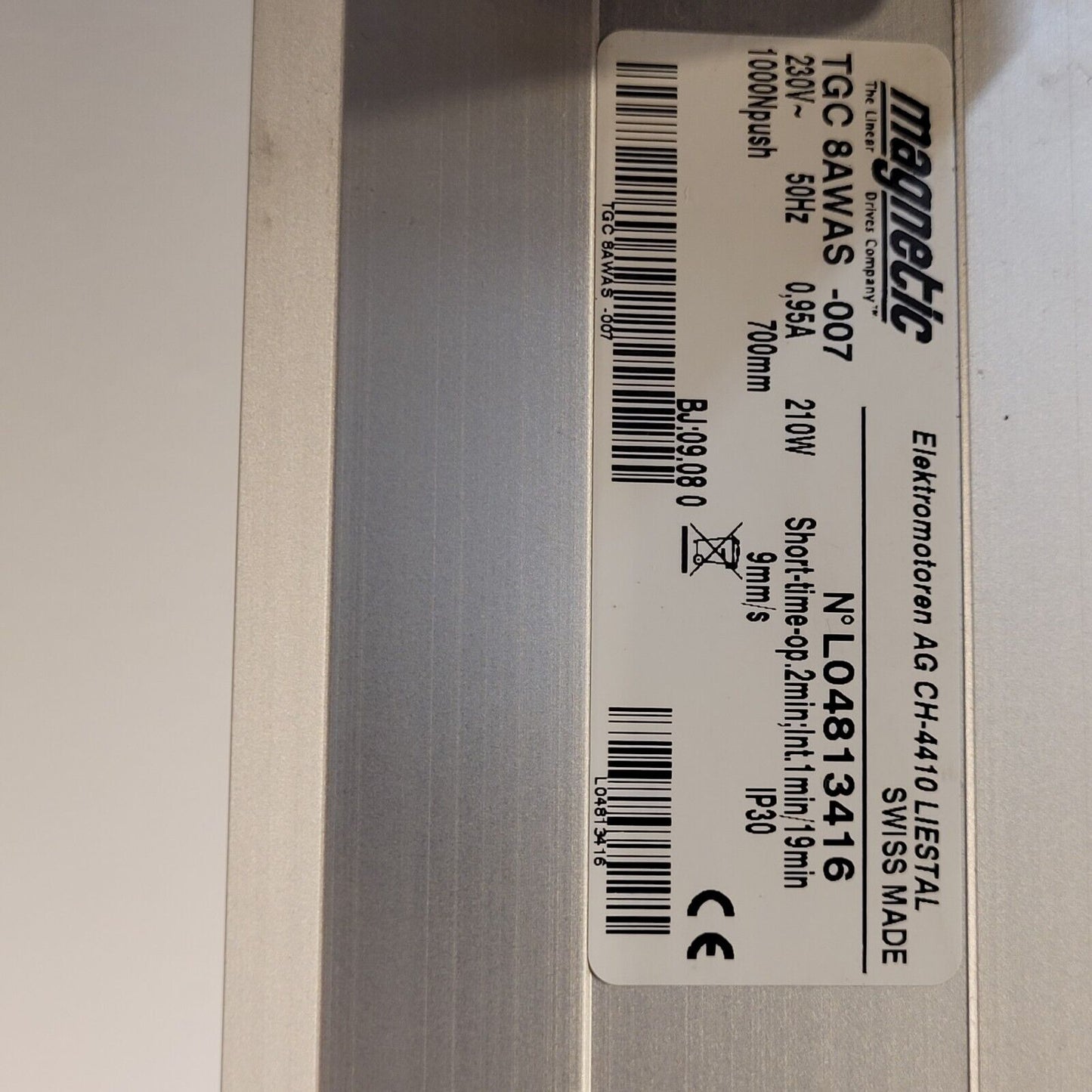 Magnetic TGC 8AWAS -007 Elektromortoren AG Ch-4410 Liestal Linear Actuator