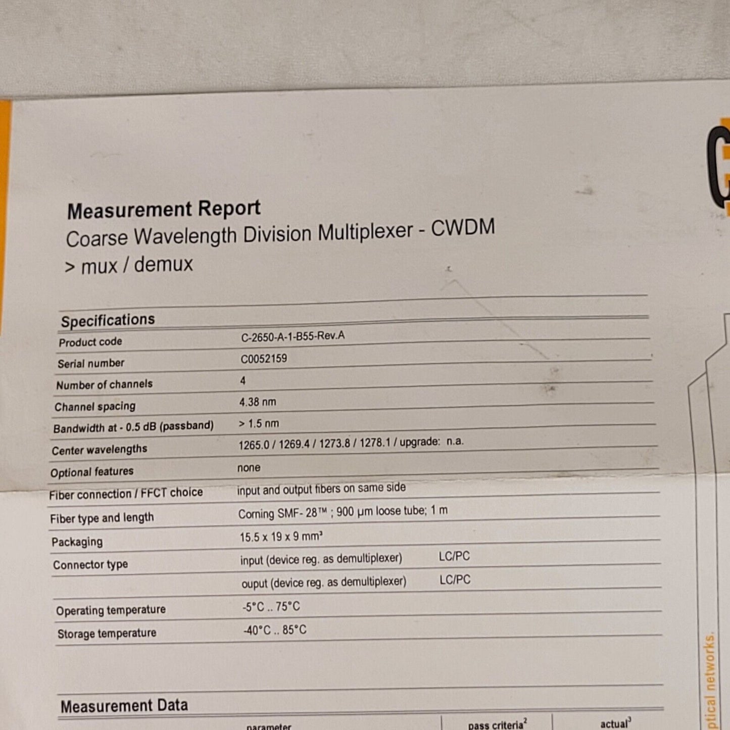 CUBO Color Cube Wavelength Division Multiplexer LAN-WDM C-2650-A-1-B55 4Ch