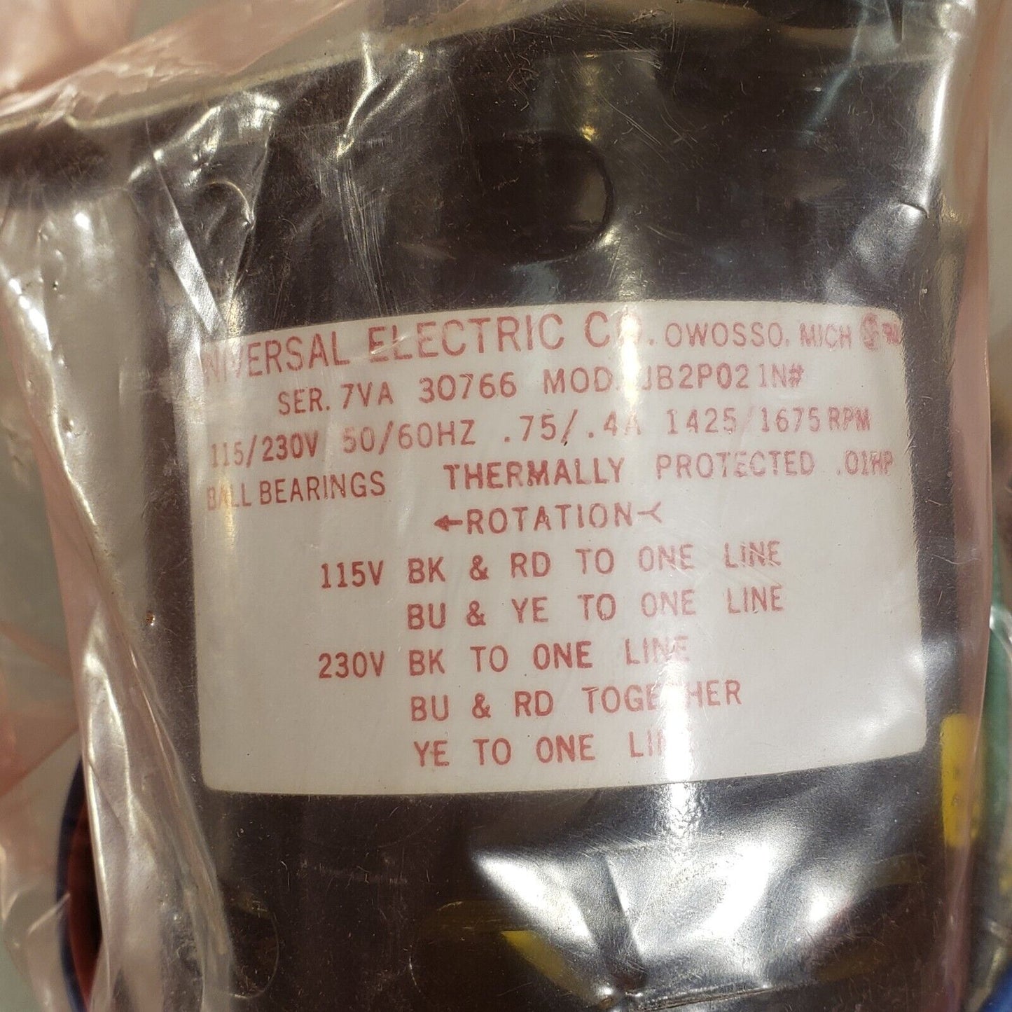 Universal Electric JB2P021N 115/230V 1425/1675RPM Ball Bearing Thermal Protected