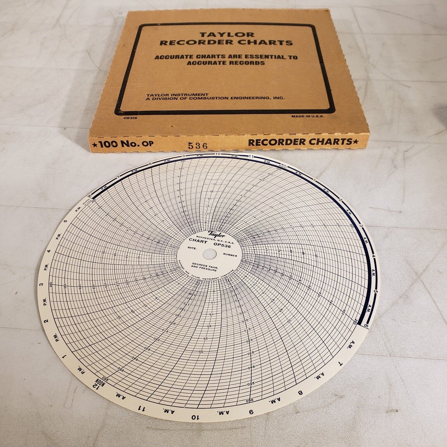 Taylor OP536 Recorder Circular Charts 11.25" 24 Hour 100-260F - Pack of 100