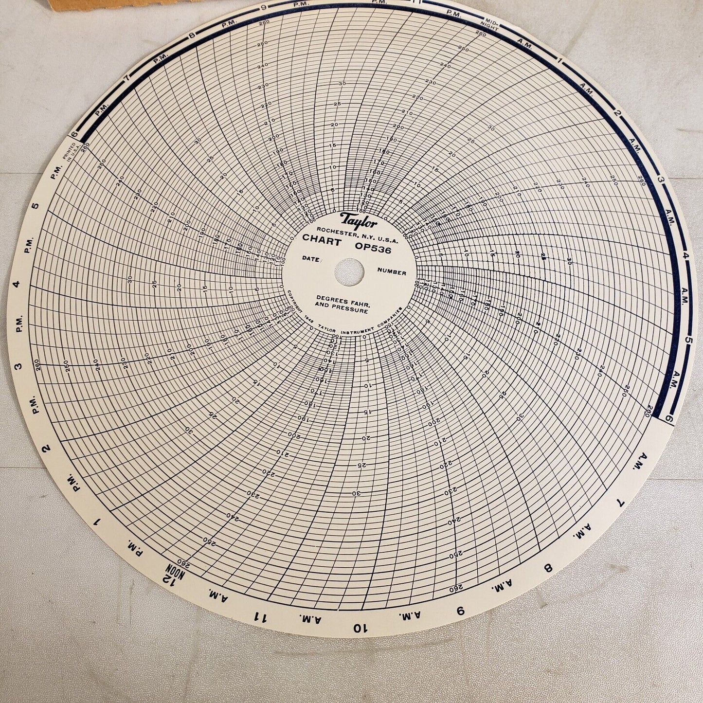 Taylor OP536 Recorder Circular Charts 11.25" 24 Hour 100-260F - Pack of 100