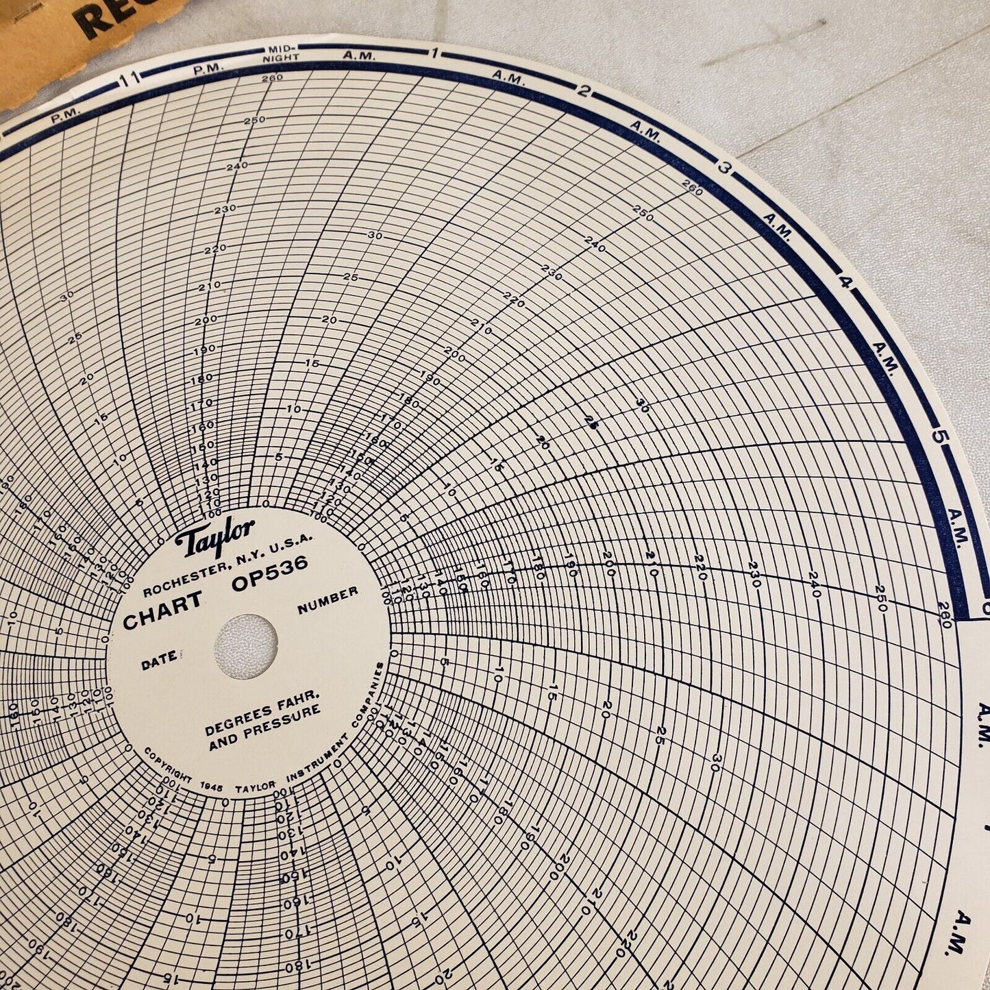 Taylor OP536 Recorder Circular Charts 11.25" 24 Hour 100-260F - Pack of 100