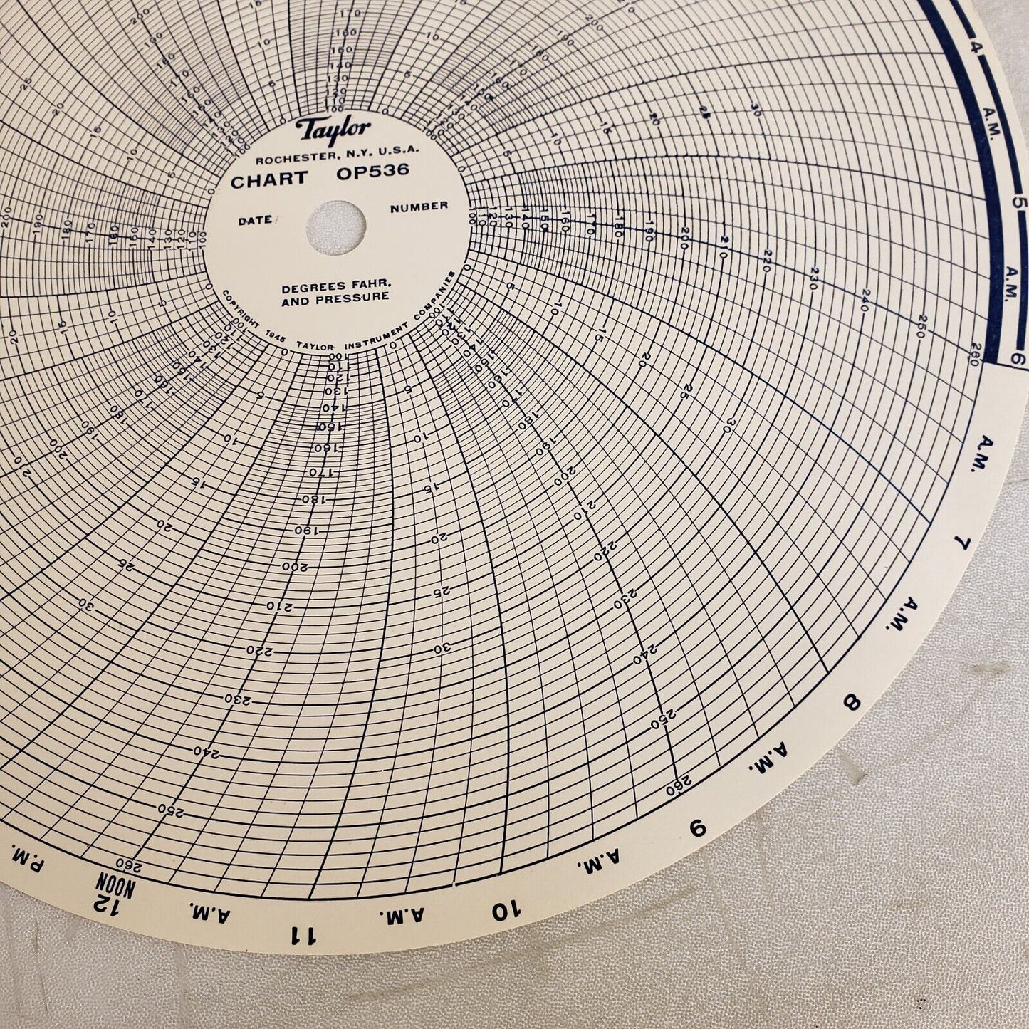 Taylor OP536 Recorder Circular Charts 11.25" 24 Hour 100-260F - Pack of 100