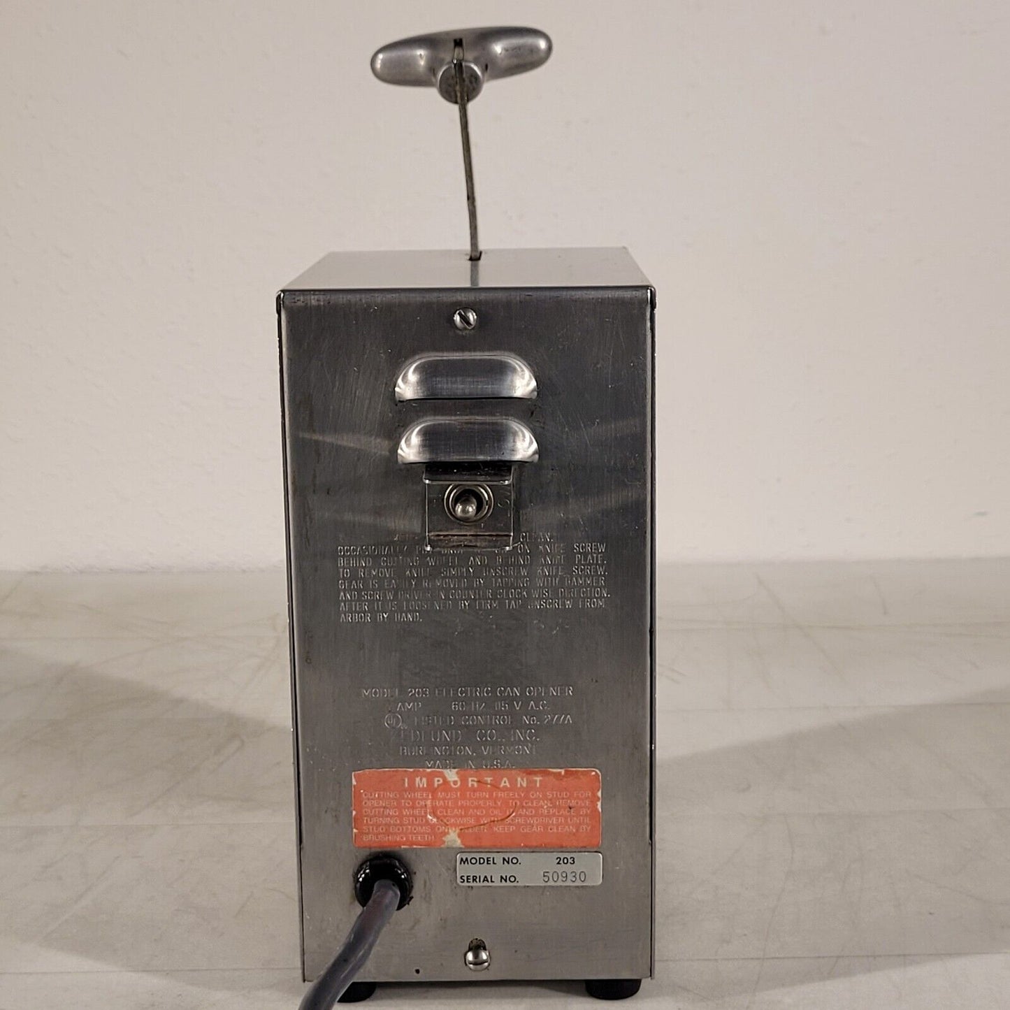 Edlund 203 Electric Can Opener Vintage Tested Works