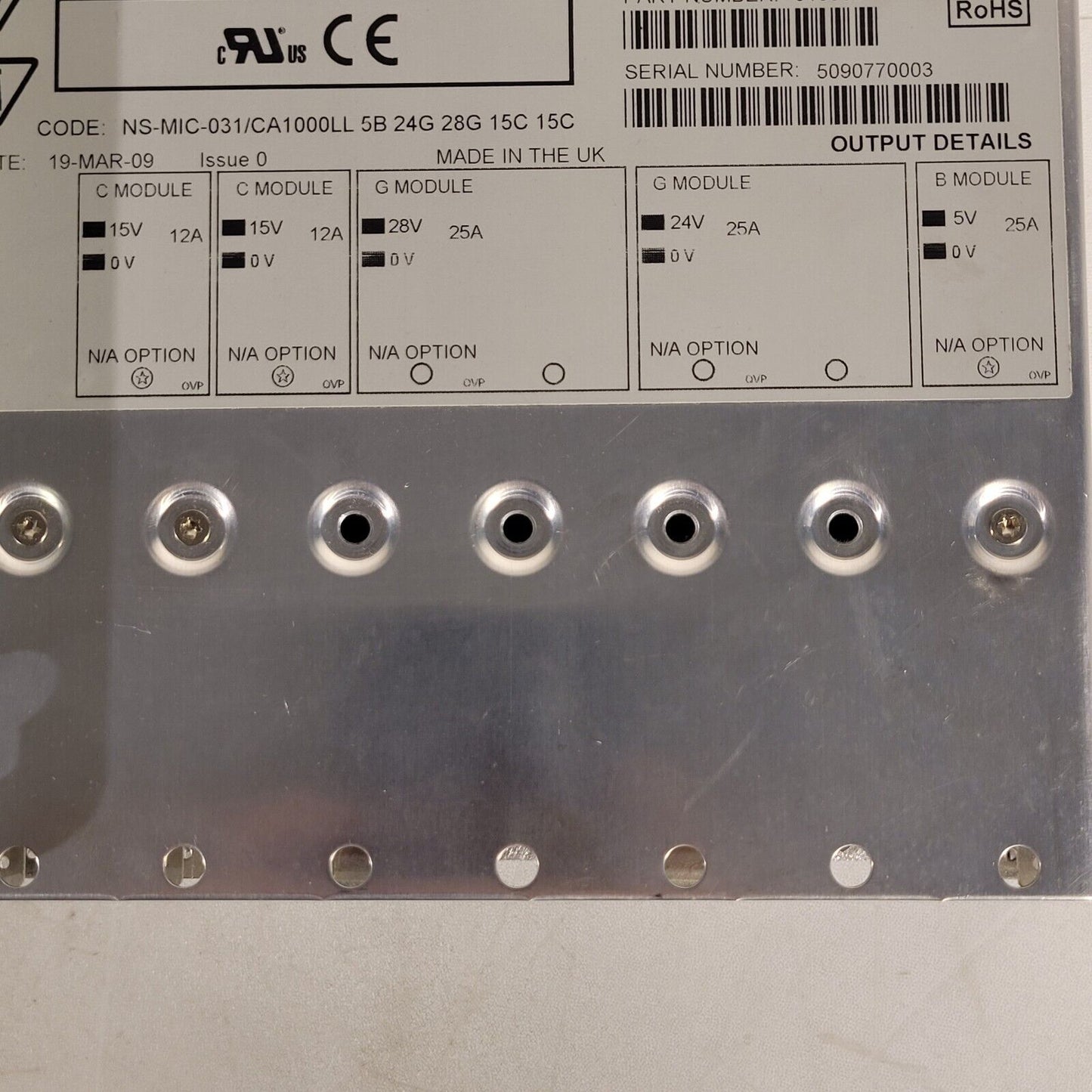 TDK-Lambda J10009 Alpha 1000W Power Sup 15V 28V 24V 5V Output 94.4-240VAC Input