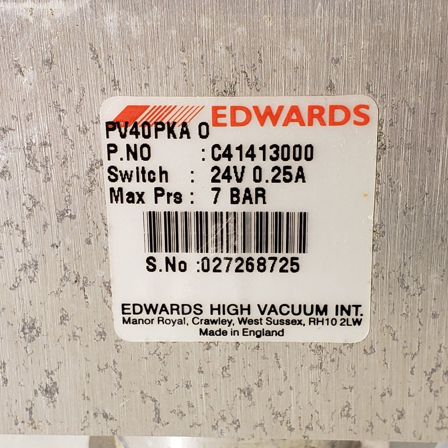 Edwards PV25PKA 0 High Vacuum Angle Valve ISO KF40 NW40 C4131300 Max Prs 7bar