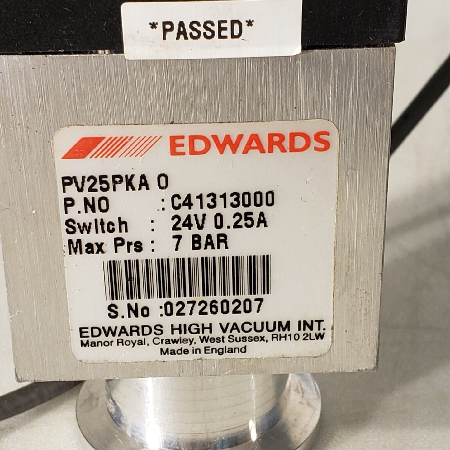 Edwards PV25PKA O ISO KF25 NW25 High Vacuum Angle Valve C41313000 Max Prs 7bar