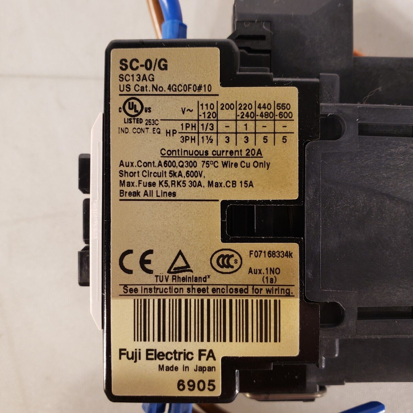 Fuji Electric SC-0/G Contactor 24V DC Max 20A 3 Phase 4GC0F0#10