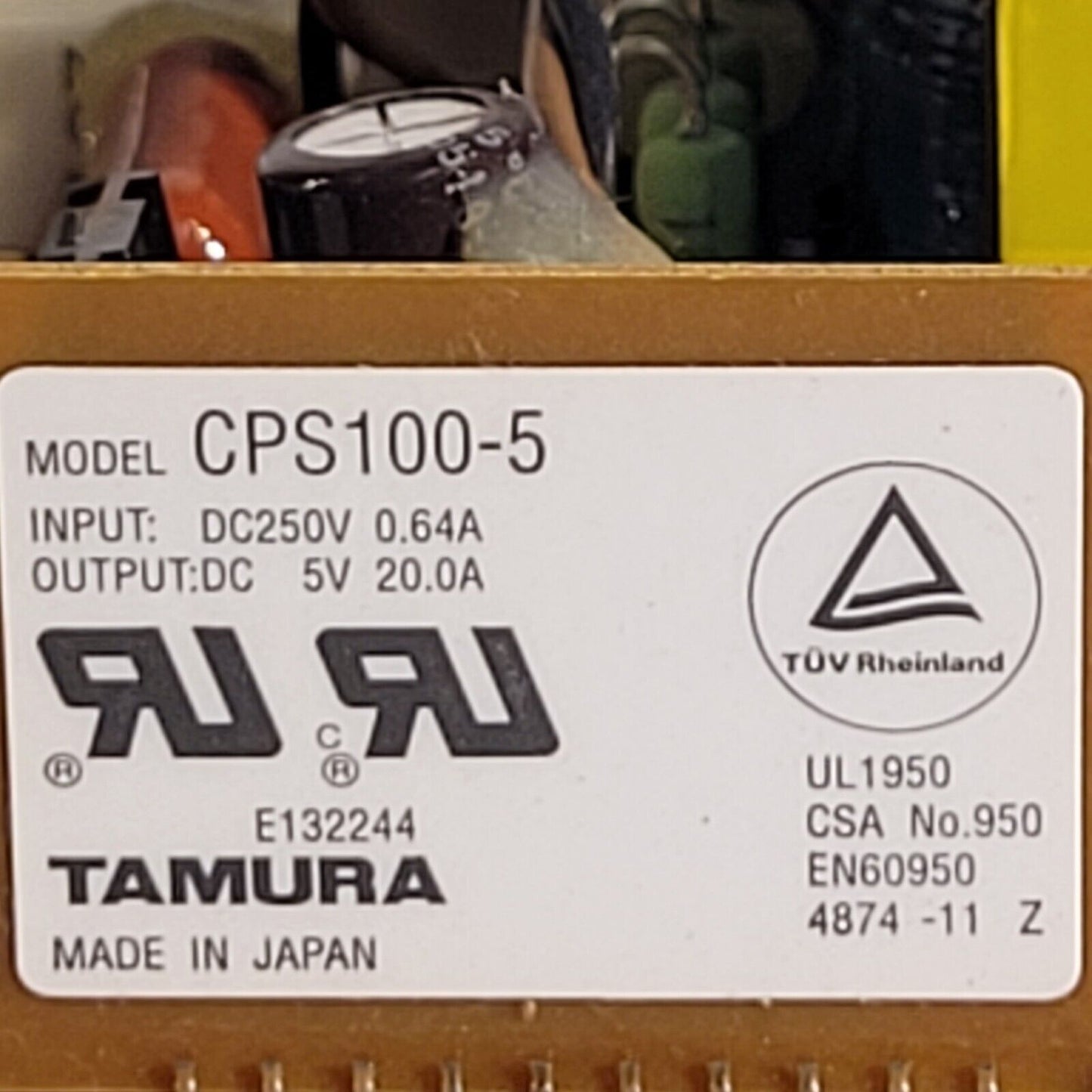 Tamura CPS100-5 Power Supply Input: DC 250V 0.64A Output: DC 5V 20A 4874-11 Z