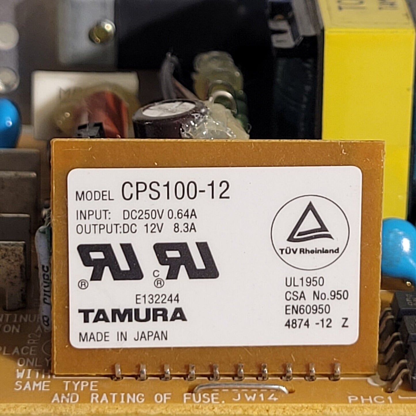 Tamura CPS100-12 Power Supply Input DC 250V 0.64A Output: DC 12V 8.3A 4874-12 Z