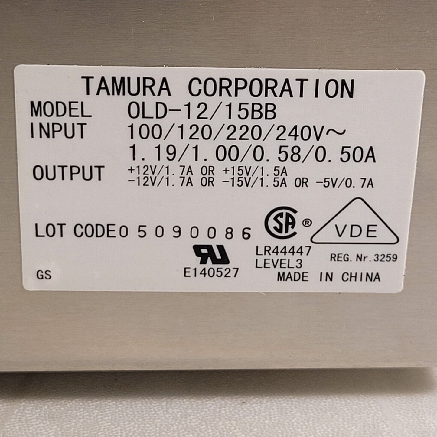Tamura OLD-12/15BB Power Supply 2P-P1-0150 Input:100V 120V 220V 240V 1.19A 1A