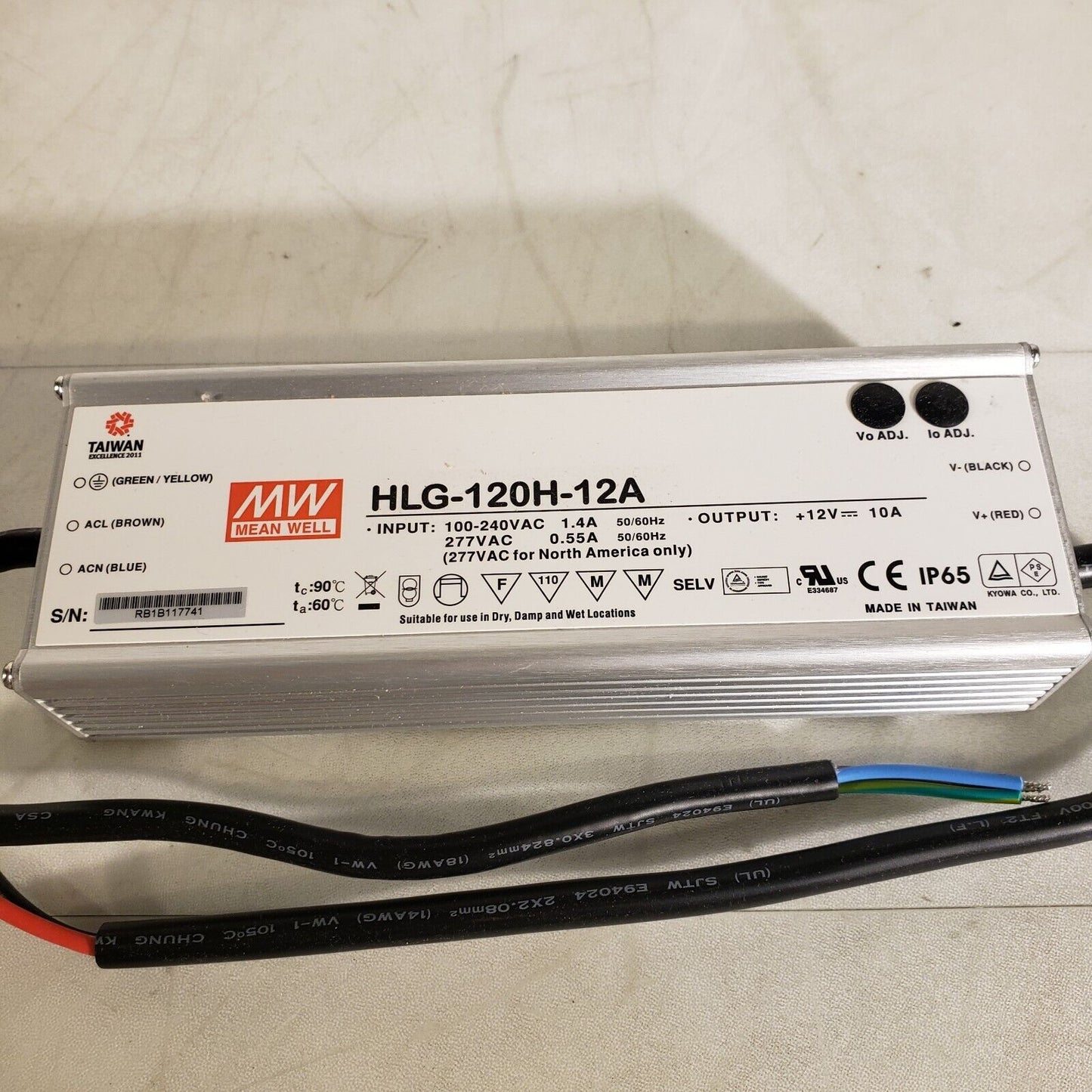Mean Well HLG-120H-12A IP65 DC Power Supply 12V 10A 120W Output