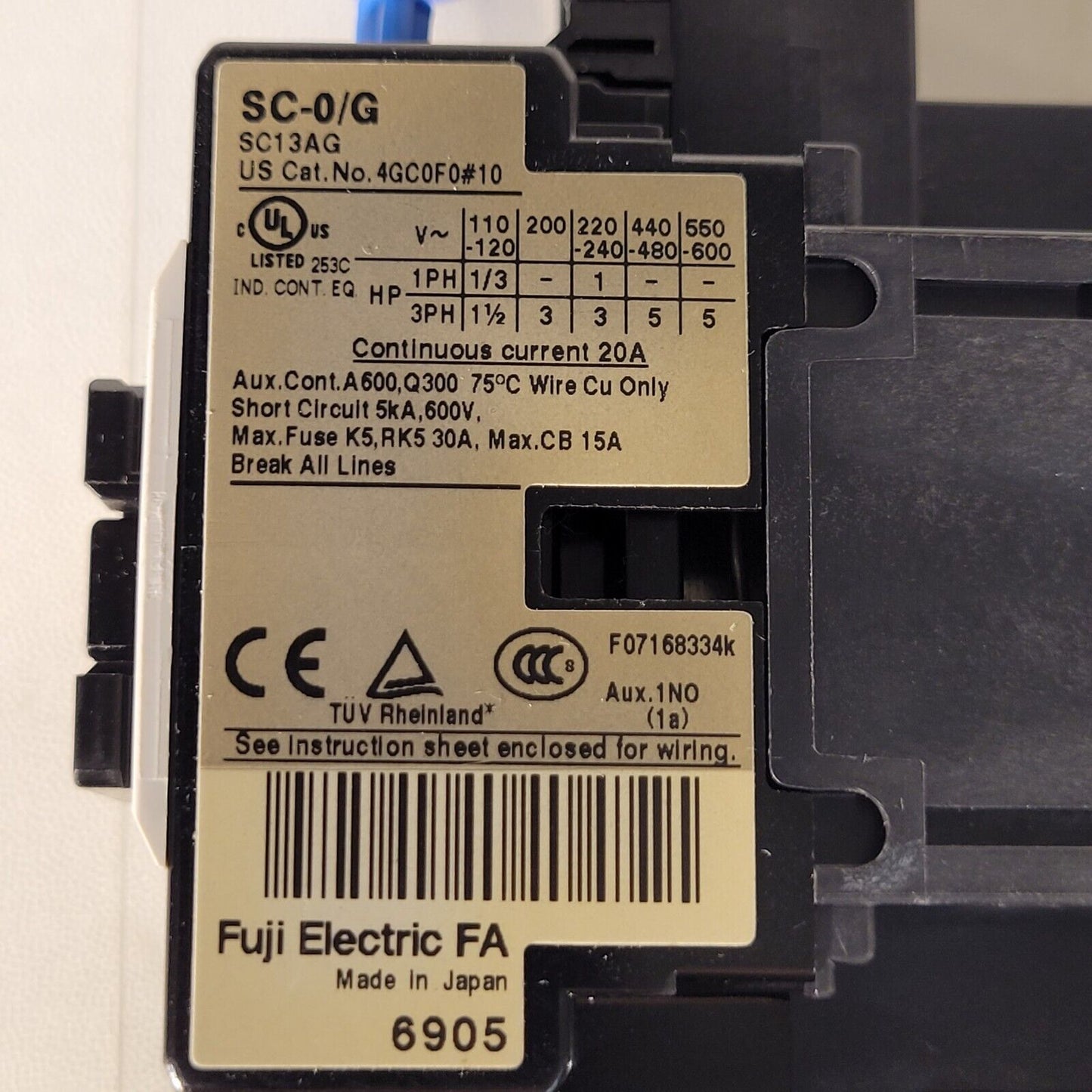 Fuji Electric SC-0/G SC13AG Magnetic Conductor with TR-ON TR13N Overload Relay