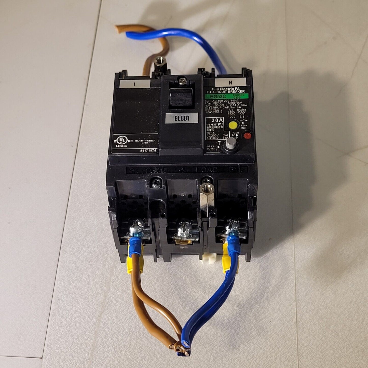 Fuji Electric EG53C Circuit Breaker EB3BEC-030B AC 100-230-440V 30mA 50-60Hz