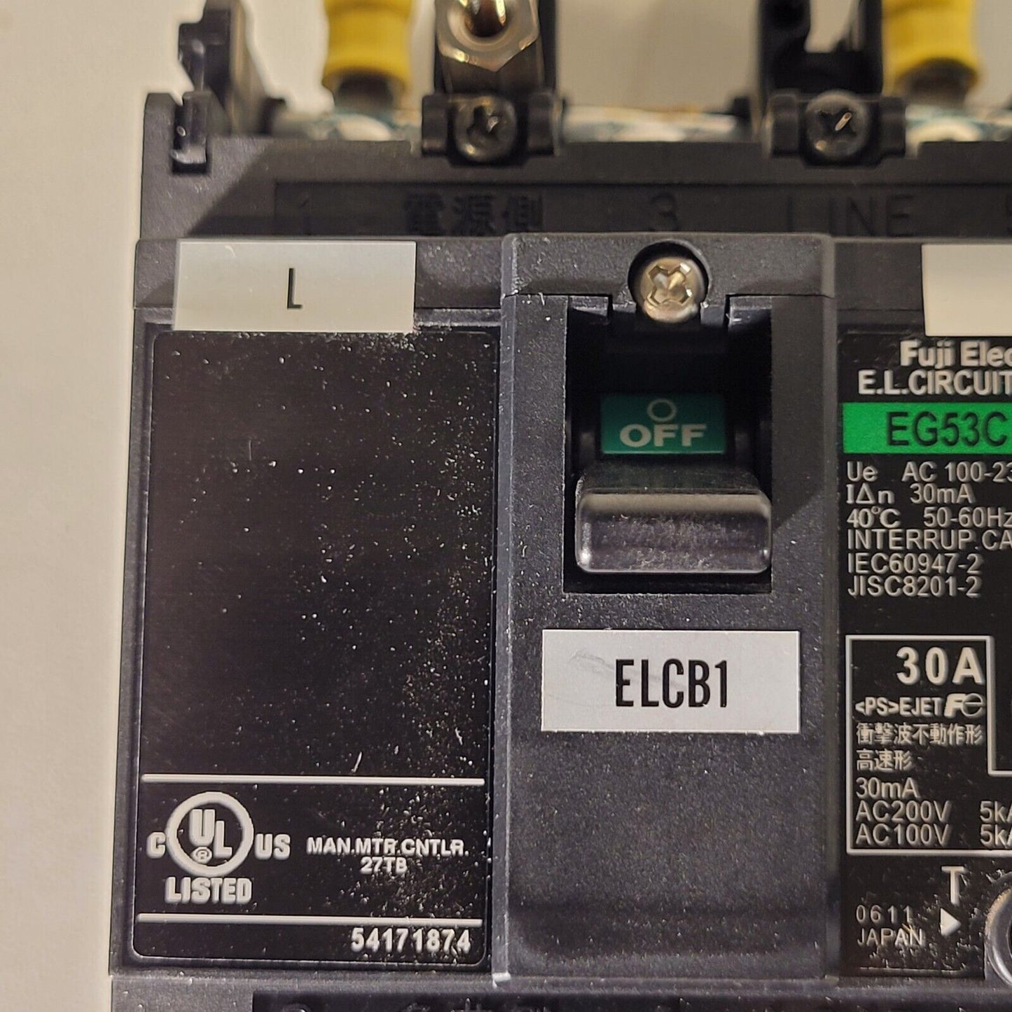 Fuji Electric EG53C Circuit Breaker EB3BEC-030B AC 100-230-440V 30mA 50-60Hz