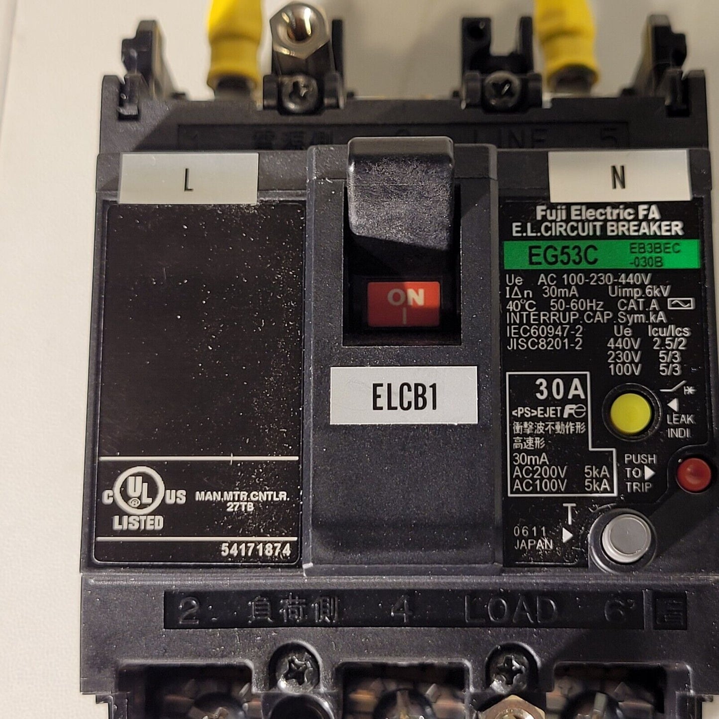 Fuji Electric EG53C Circuit Breaker EB3BEC-030B AC 100-230-440V 30mA 50-60Hz
