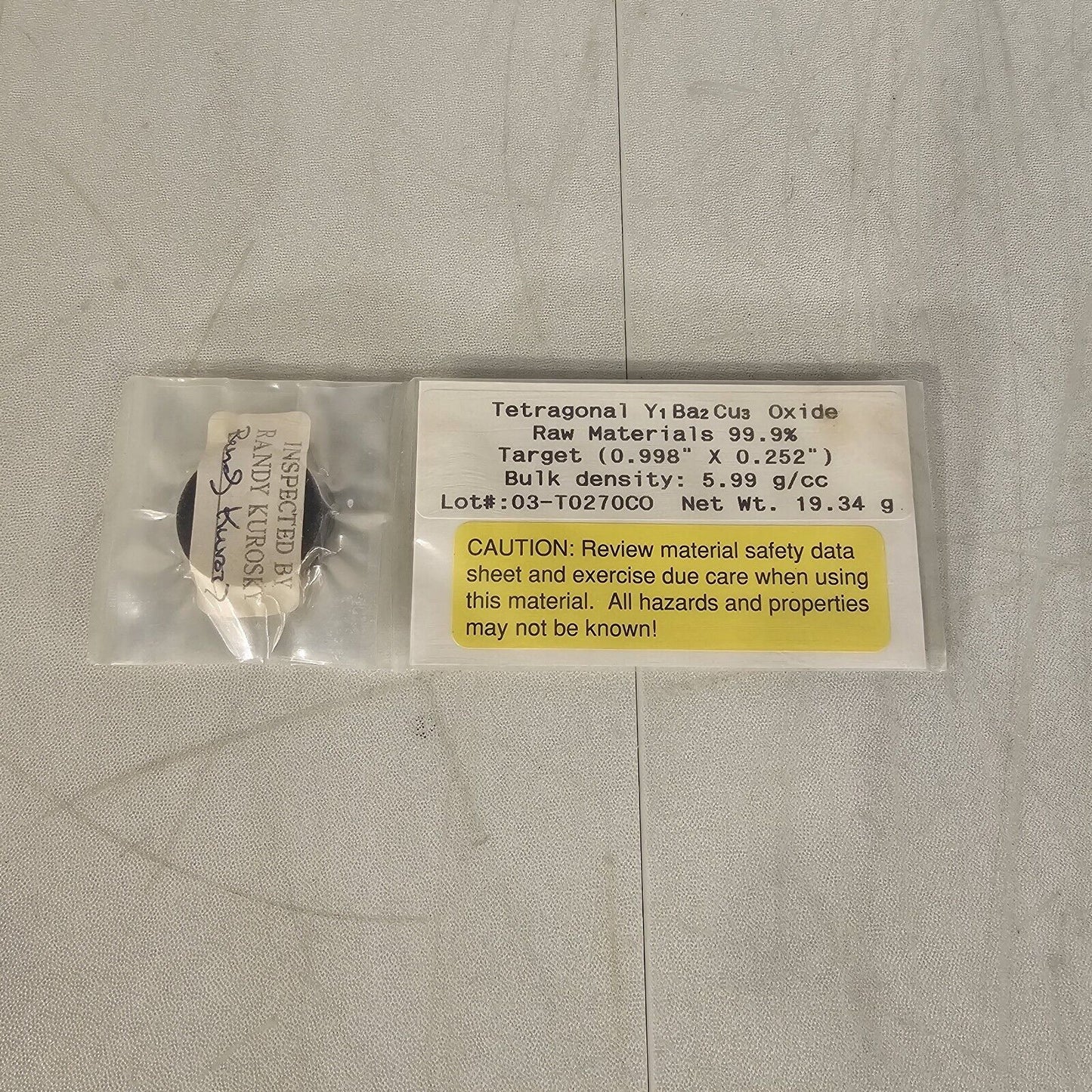 Tetragonal YBCO YBaCuO Y1Ba2Cu3 Oxide Sputtering Target Superconductor 19g 6g/CC