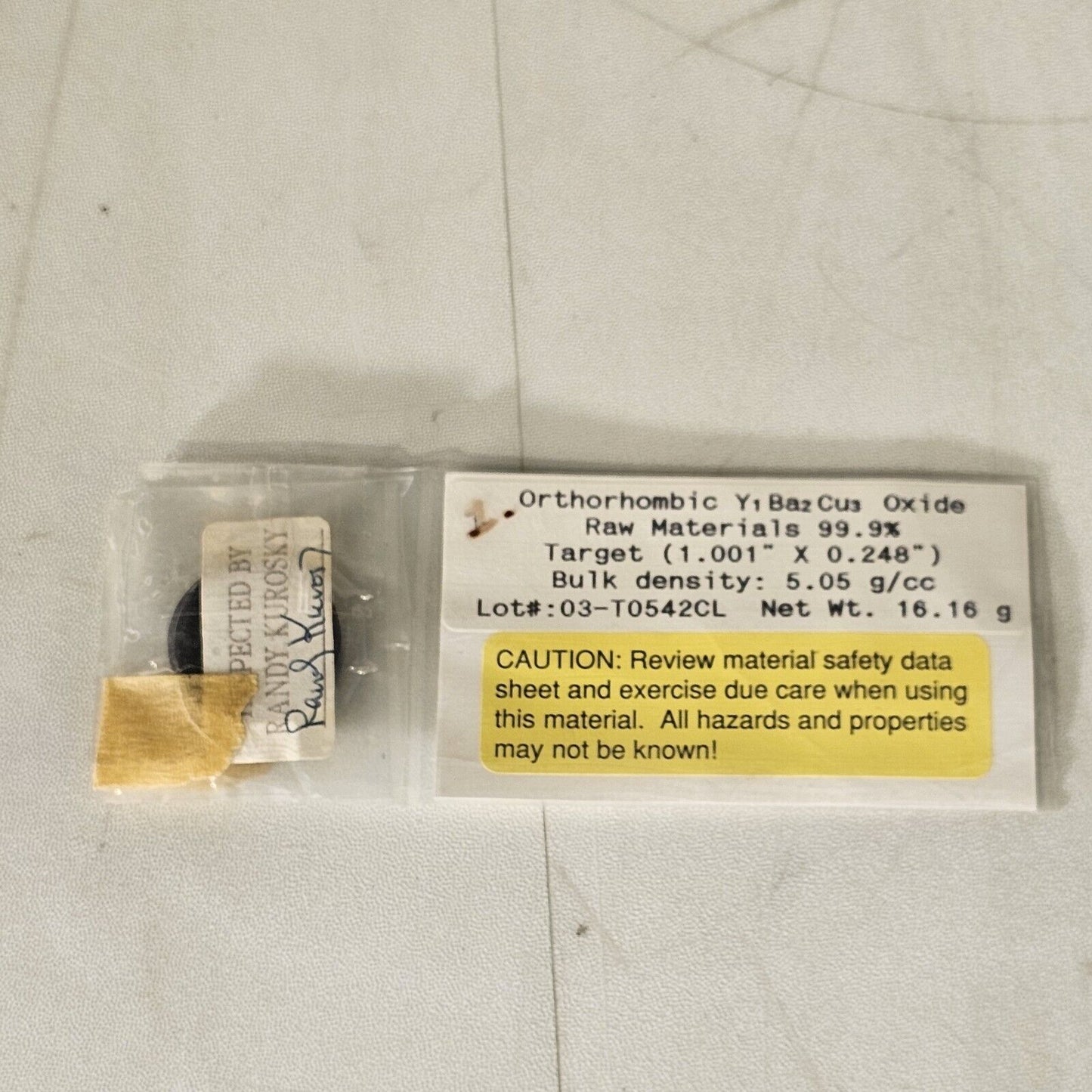 Tetragonal YBCO YBaCuO Y1Ba2Cu3 Oxide Sputtering Target Superconductor 16g 5g/CC