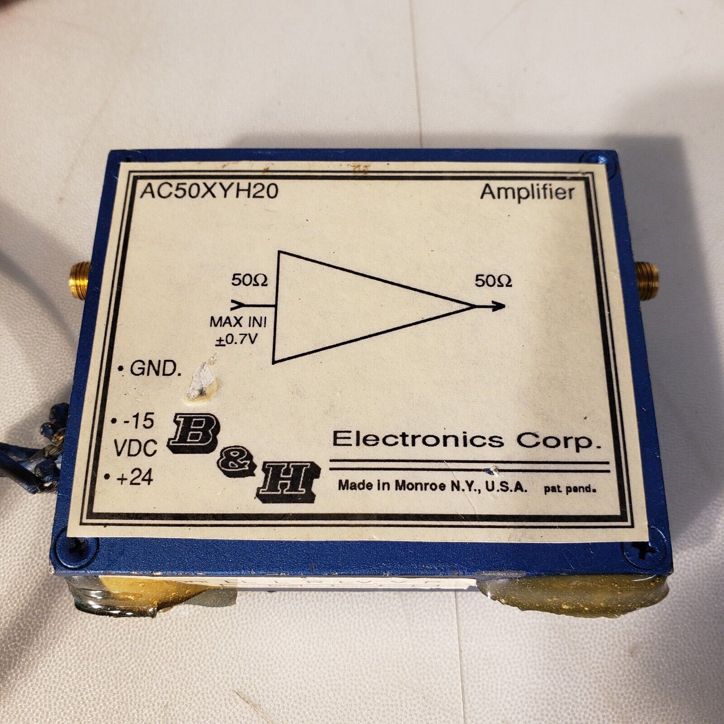B&H Electronics AC50XYH20 Power Amplifier 50-Ohms -15 To 24 VDC