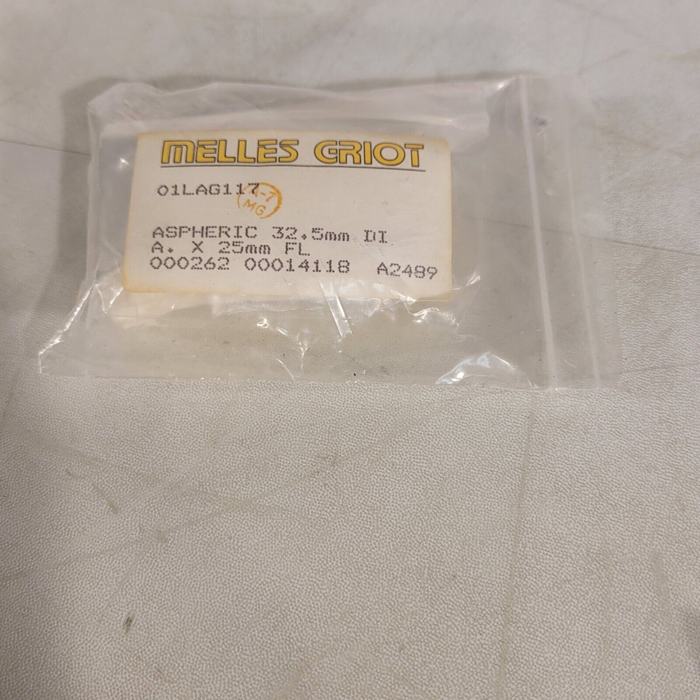 Melles Griot 01LAG117 Aspheric Lens 32.5mm DIA. X 25mm FL 00026200014118A2489