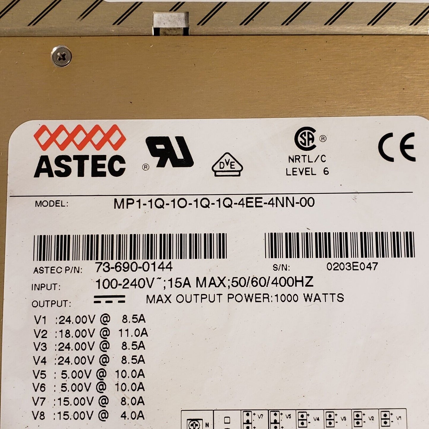 Astec MVP MP1-1Q-1O-1Q-1Q-4EE-4NN-00 24v, 18V, 15V, 5V Power Supply 73-690-0144