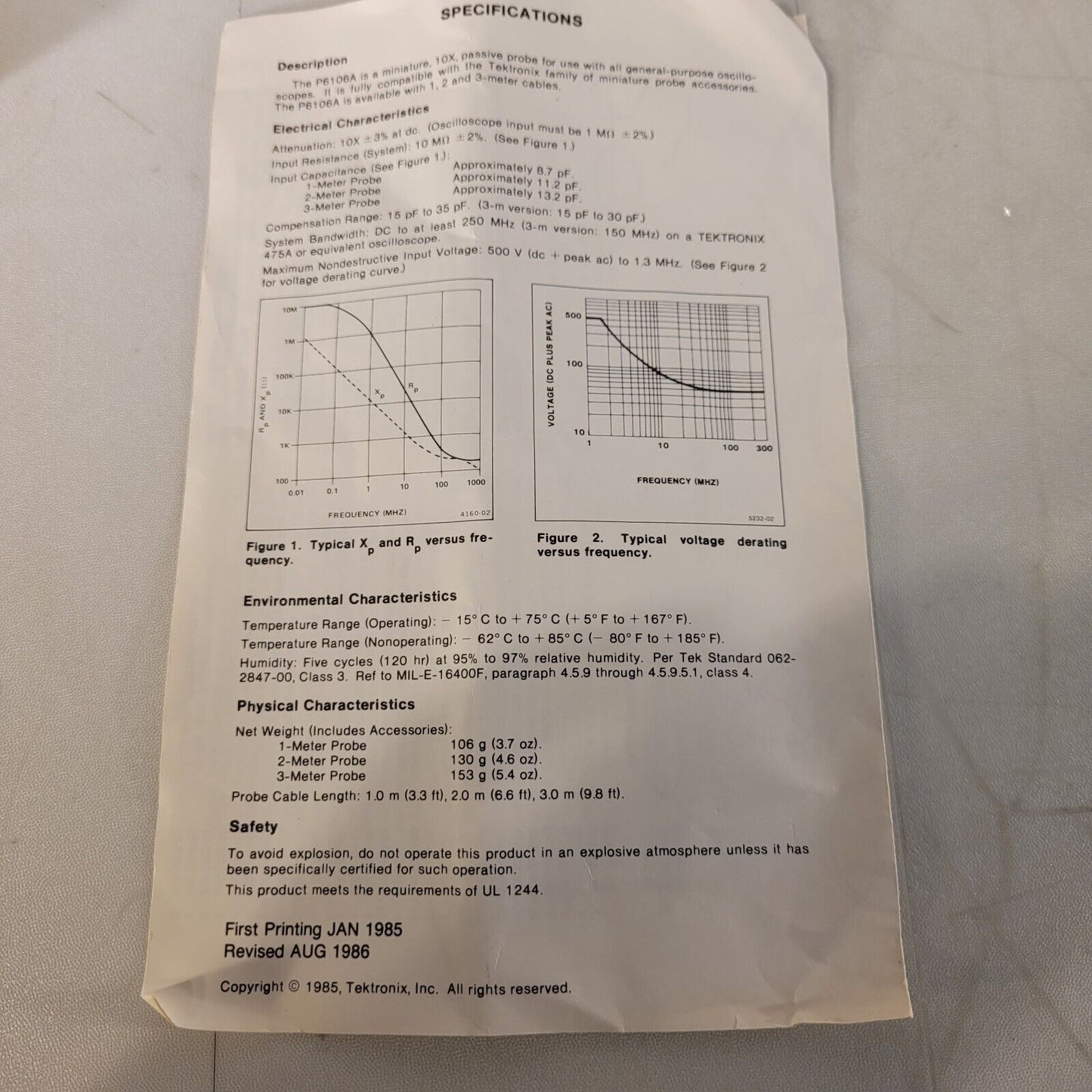 Tek Tektronix P6106A Oscilloscope Probe 10x 250MHz 10M Ohm 11.2pF w/ Accessories