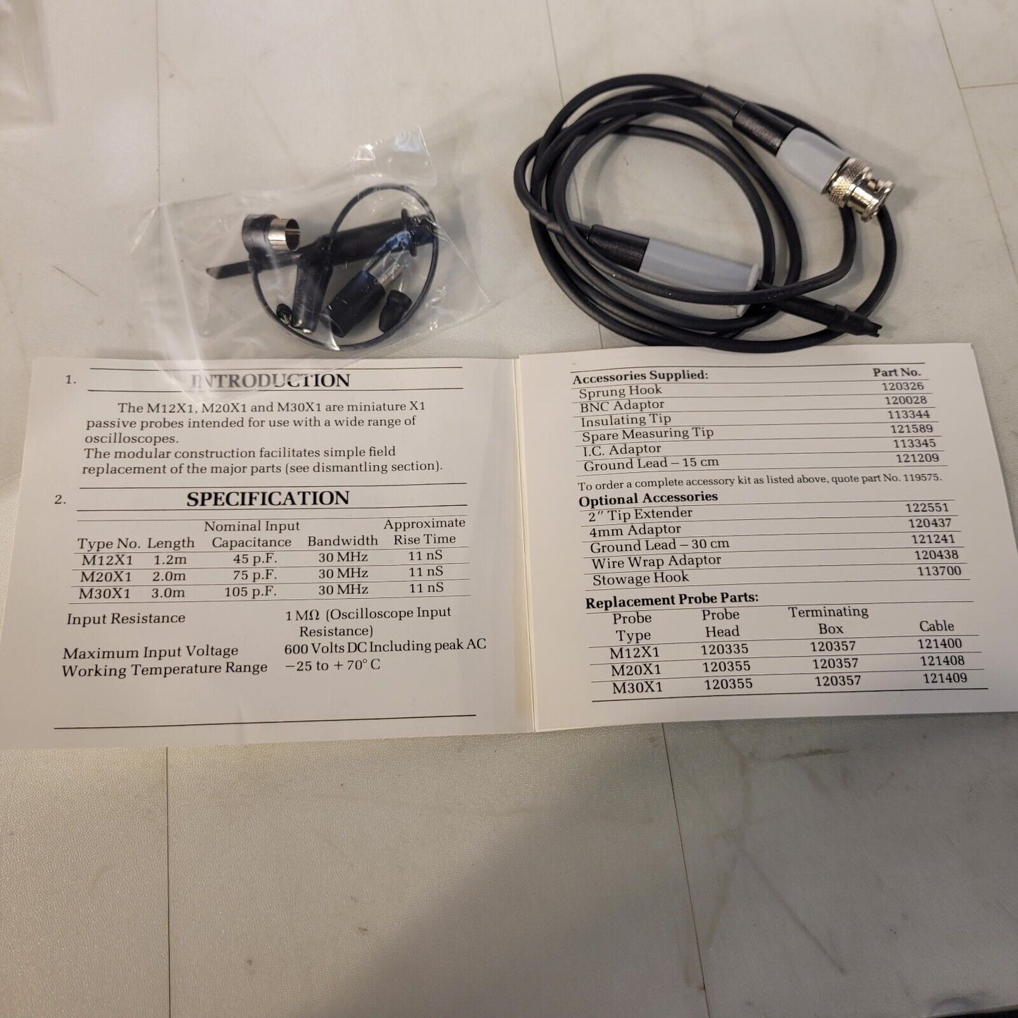 Lecroy M12X1 Oscilloscope Passive Probe 10x 30MHz 1M Ohm 45pF w/ Accessories M12
