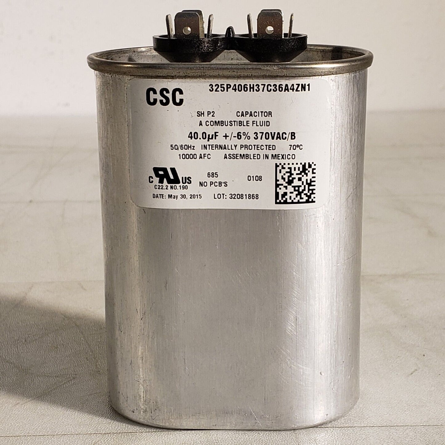 CSC SH Capacitor 40.0uF +/-6% 370VA/B 50/60Hz 10000 AFC 325P406H37C36A4ZN1