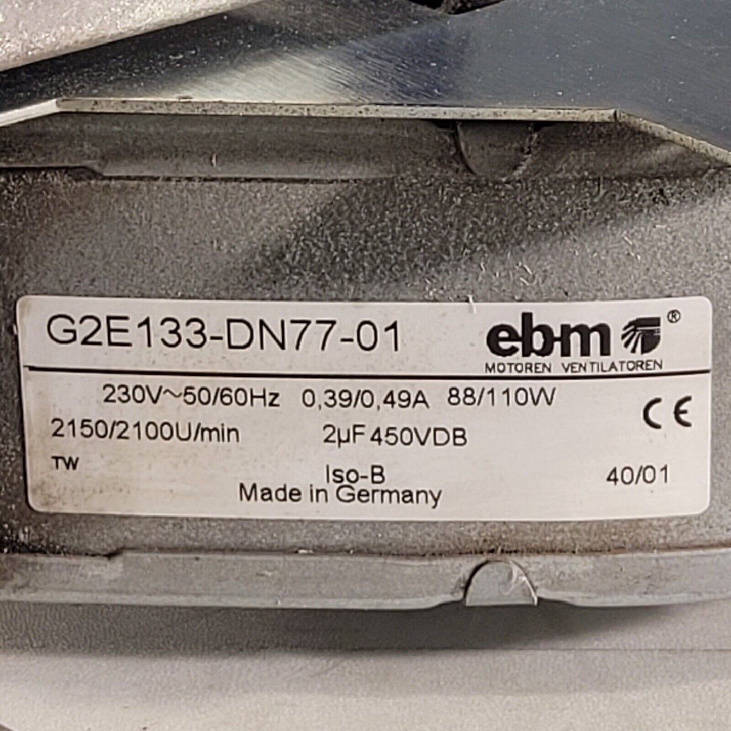 EbM G2E133-DN77-01 Centrifuge Blower 230V 50/60Hz 0.39/0.49A 88/110W 2uF 450VDB