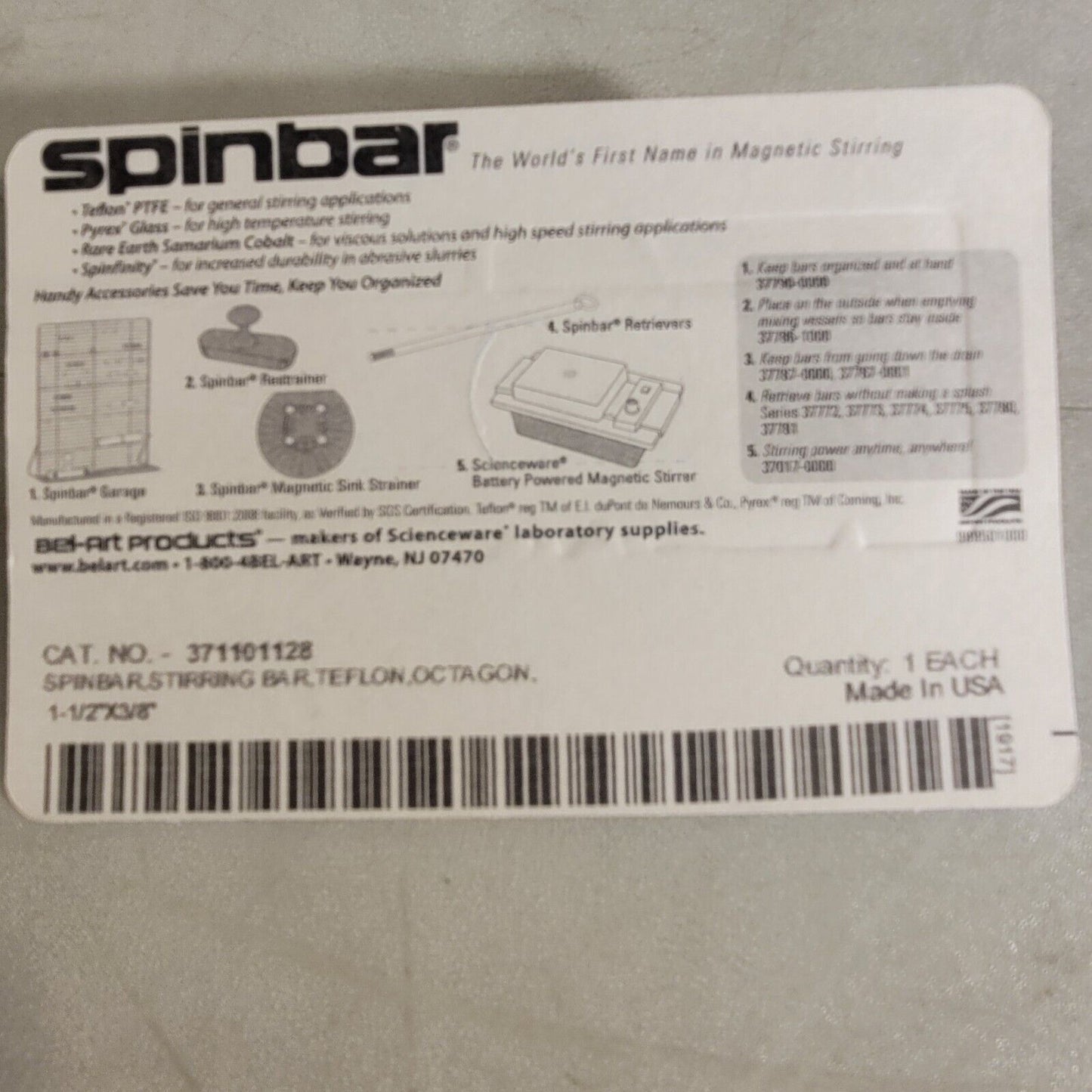Scienceware 371101128 Spinbar Stirring Bar Octagonal 1-1/2" X 3/8 PTFE Coated